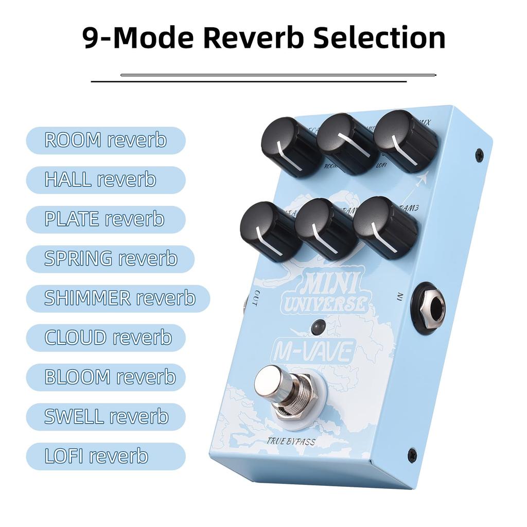Guitar Effect Pedal Digital Reverb Pedal Digital Modeling Reverb Effector with 9 Mode Reverb Selection for Guitar Bass - MINI-UNIVERSE