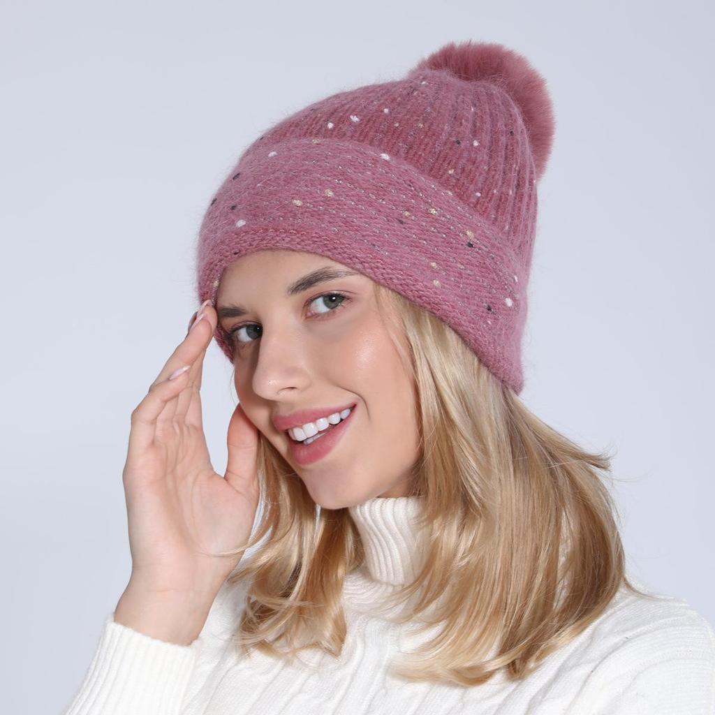 Women's Autumn Winter Plush Knitted Soft Rabbit Wool Hat Warm Beret