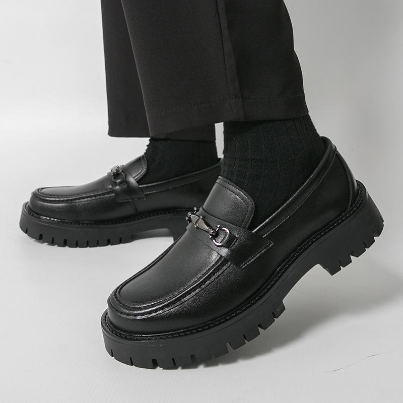 Men's Thick-Soled Patent Leather Height-Increasing Shiny Loafers with Chunky Heels