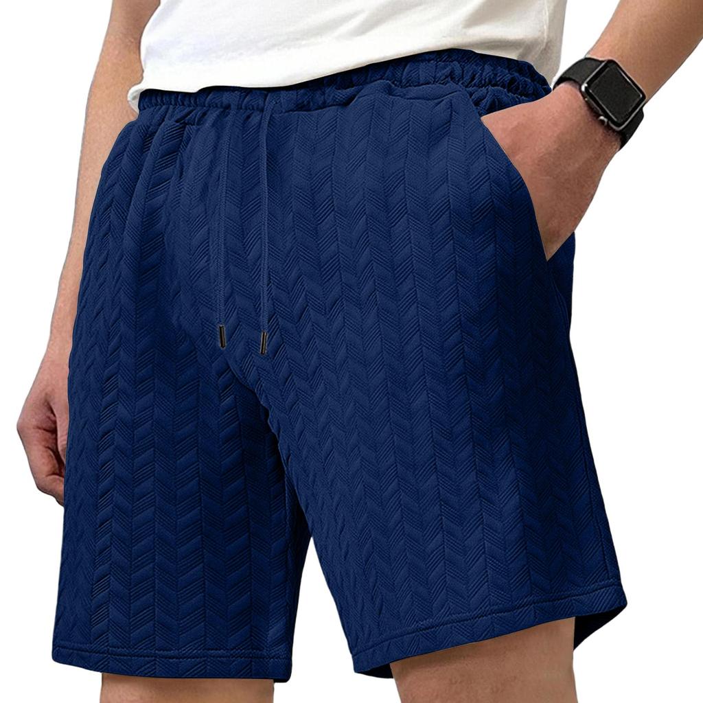 Men's Summer Casual Jacquard Knit Drawstring Shorts Lightweight Breathable Comfortable Fit with Side Pockets Suitable for Outdoor and Indoor Wear