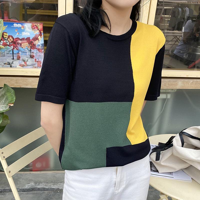 Korean Style Women's Contrast Color Loose-Fit Summer T-Shirt