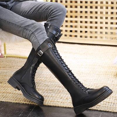 Moda com cadarços inverno joelho alto cano longo botas femininas motociclista bico redondo plataforma sapatos para mulher calçados com cadarço qualidade Y2k bota