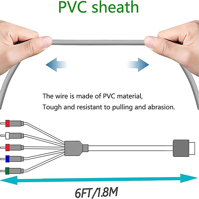 1.8m/6FT Game Cosole Audio Video 5RCA Premium Component AV Cable Compatible with Nintendo Wii/Wii U To HDTV EDTV