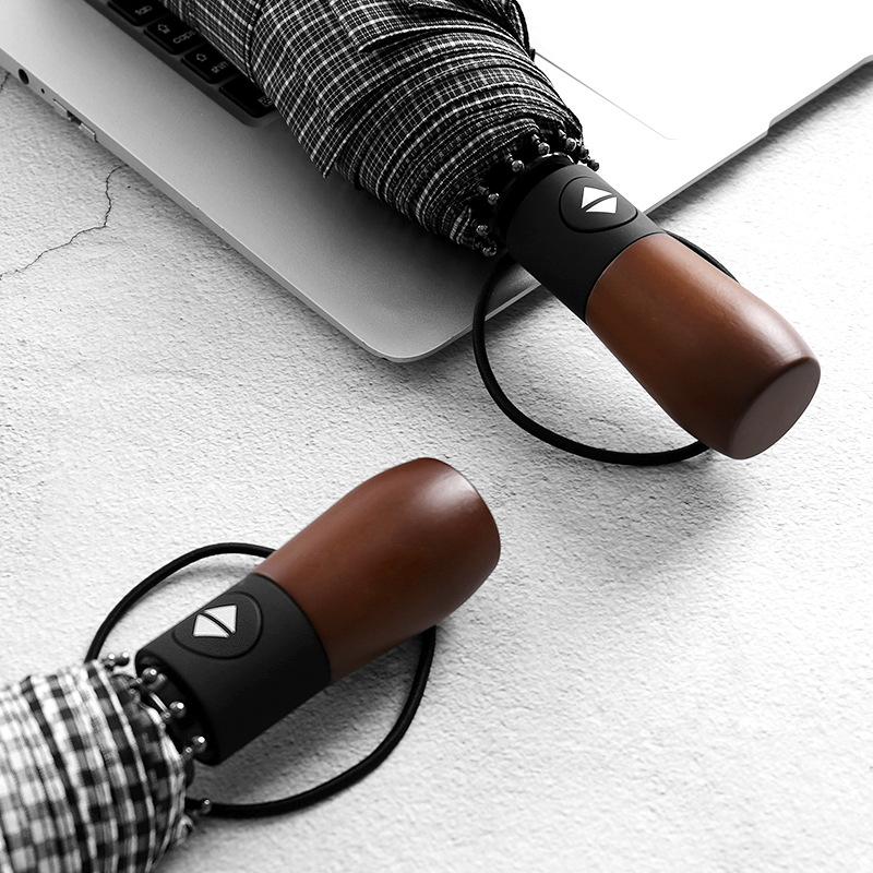 Three-fold automatic umbrella folding umbrella British style male solid wood plaid fabric umbrella