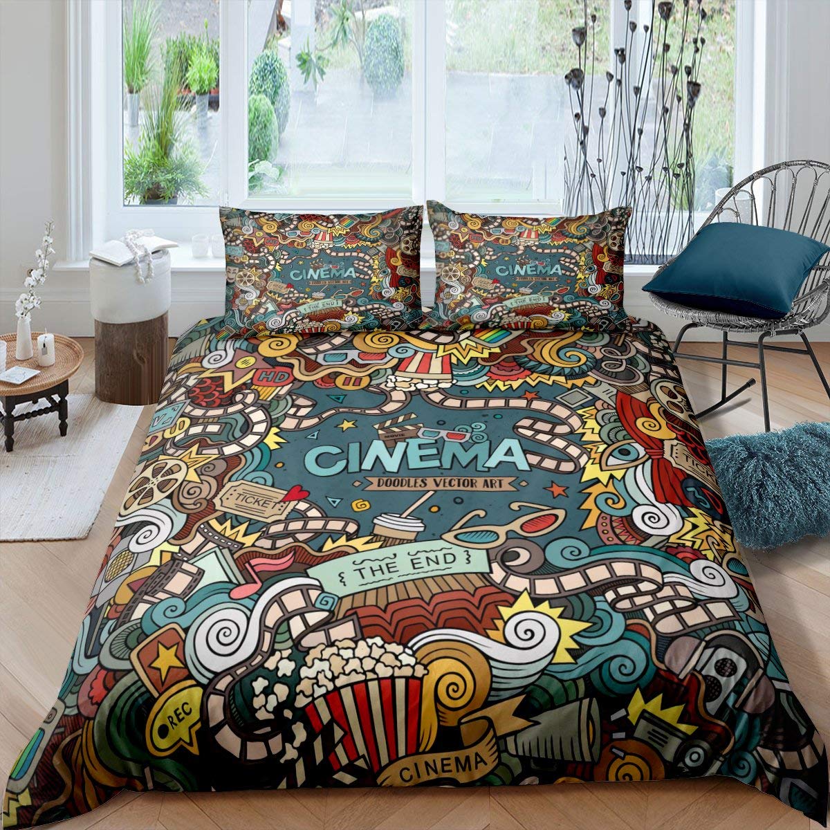 

Movie Theater Duvet Cover Set Cinema Ticket Bedding Set Filmstrip Comforter Cover Bedroom Decor Bedspread Cover Full Size 2/3pcs EU single(135x200cm)