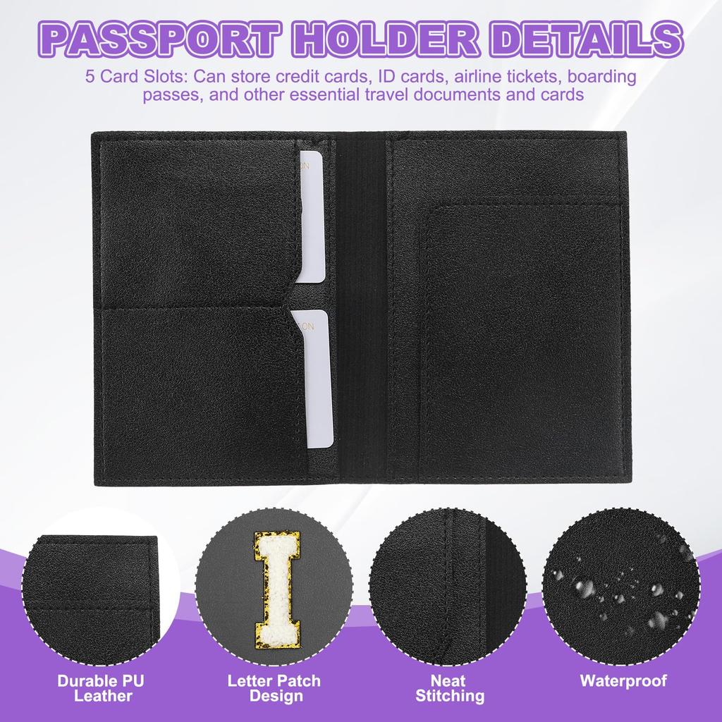 PATIKIL Набір дорожніх бирок для паспорта та багажу з обкладинкою для паспорта з ініціалом та алфавітними нашивками з шенилу, дорожня сумка-гаманець, ідентифікатор для валізи для жінок та