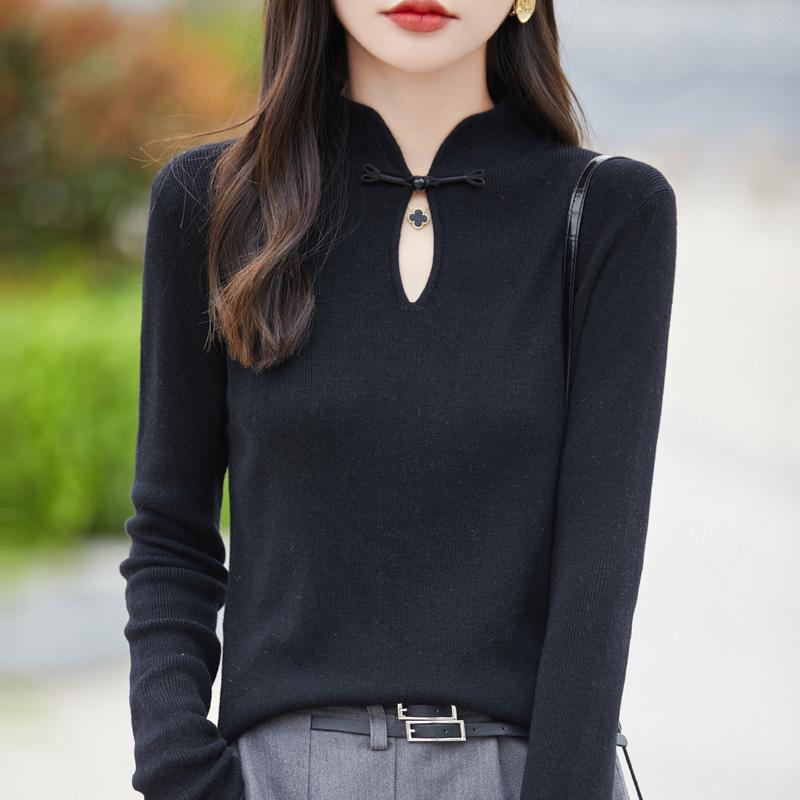 Women's wool pullover Qinghe cashmere 50% silk 50% wool spring and summer wool soft, comfortable and warm