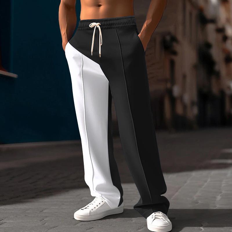 Spring and summer straight colour blocking casual men's peplum trousers loose large size trousers