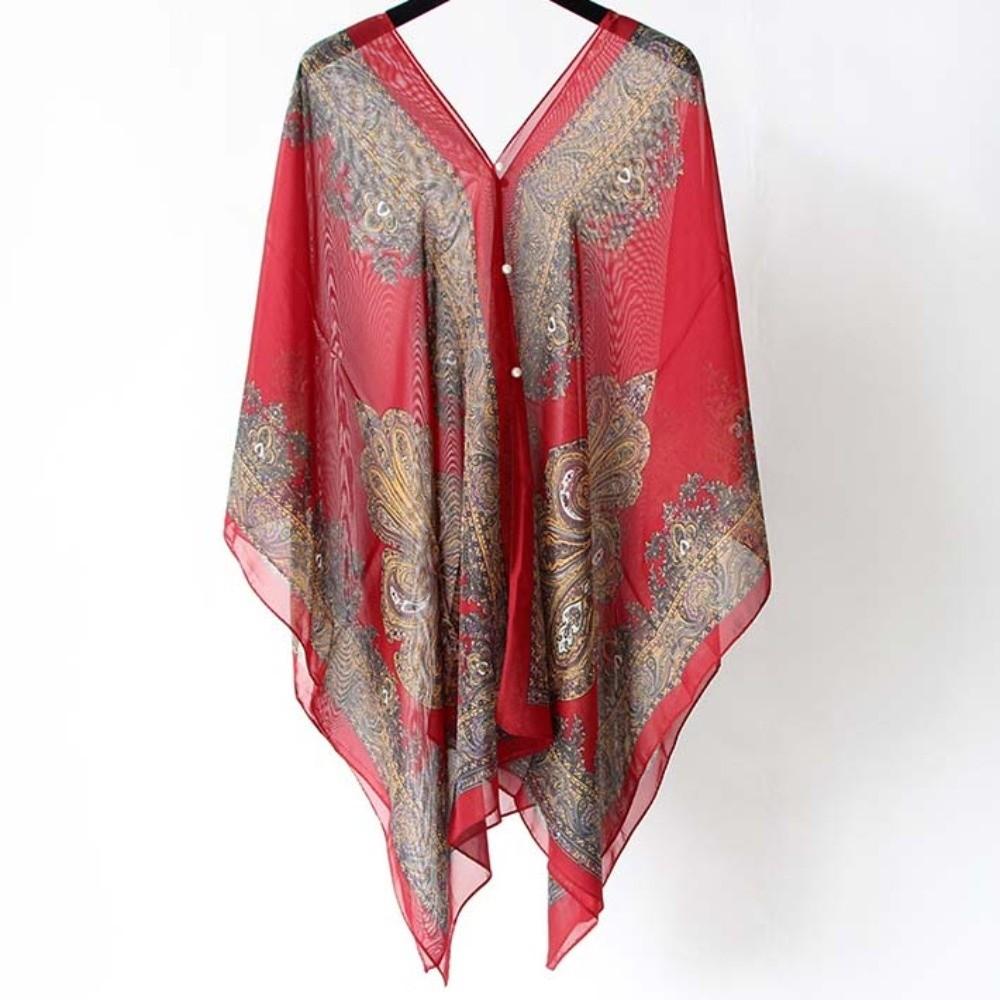 Breathable Sunscreen Thin Large Scarf with Buckle Seaside Vacation Cloak  Neck Decoration