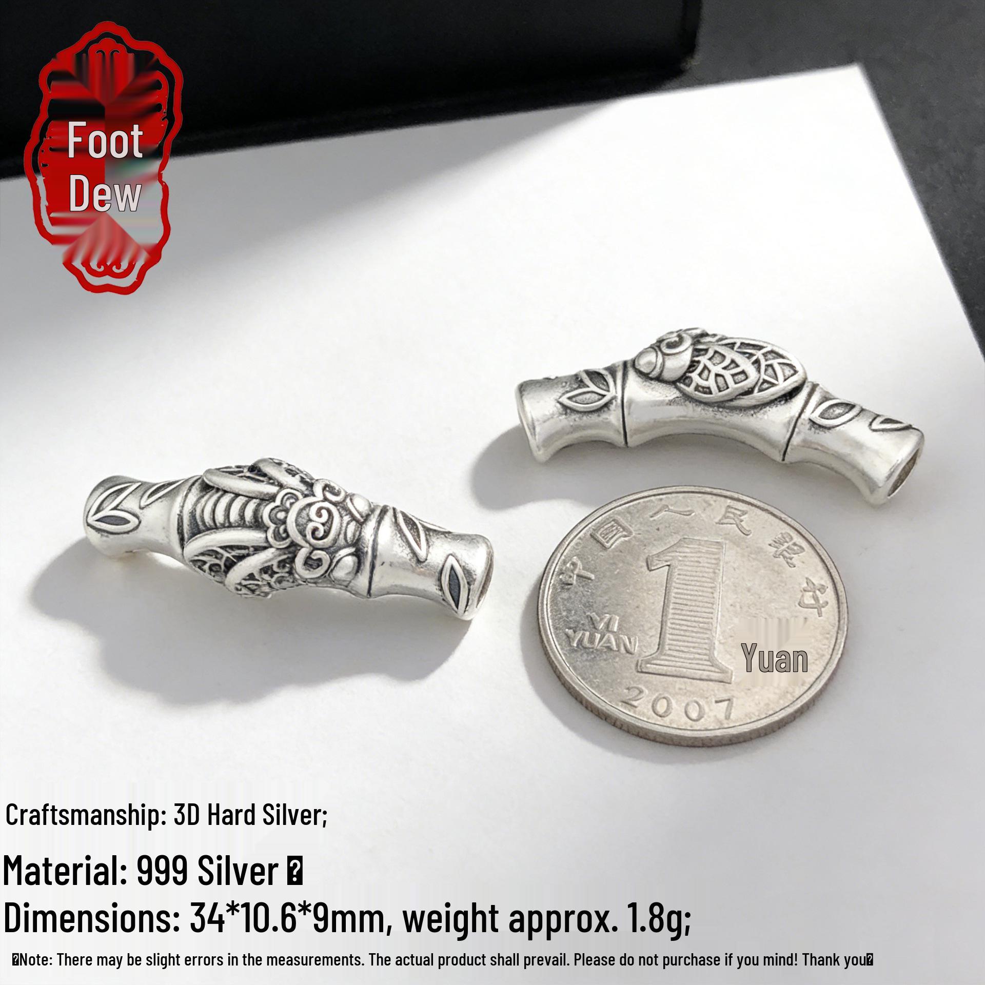 Sterling Silver 999 Bamboo Tube Beads for DIY Bracelets - Chinese Style Retro Jewelry Accessories 3D Solid Silver 999; Single Piece Price