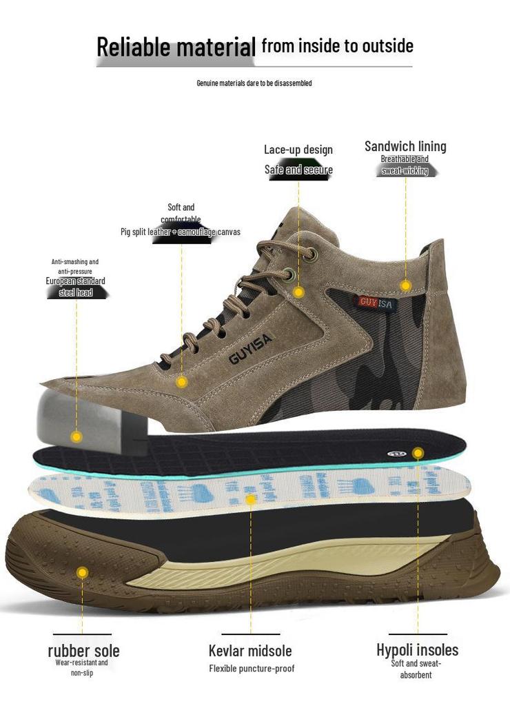 High-top Fashionable Safety Work Shoes - Anti-Smash, Anti-Puncture, Ankle Protection, Comfortable Design
