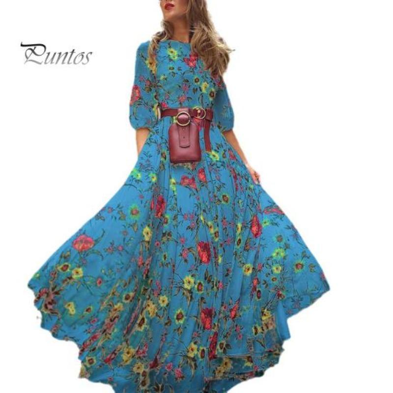 Sommer-Damenkleid, Blumendruck, A-Linie, lockerer Saum, Vintage-Stil, hohe Taille, französischer Stil, Dreiviertelärmel, plissiert, O-Ausschnitt, Abschlussball, Cocktailparty, Bankett