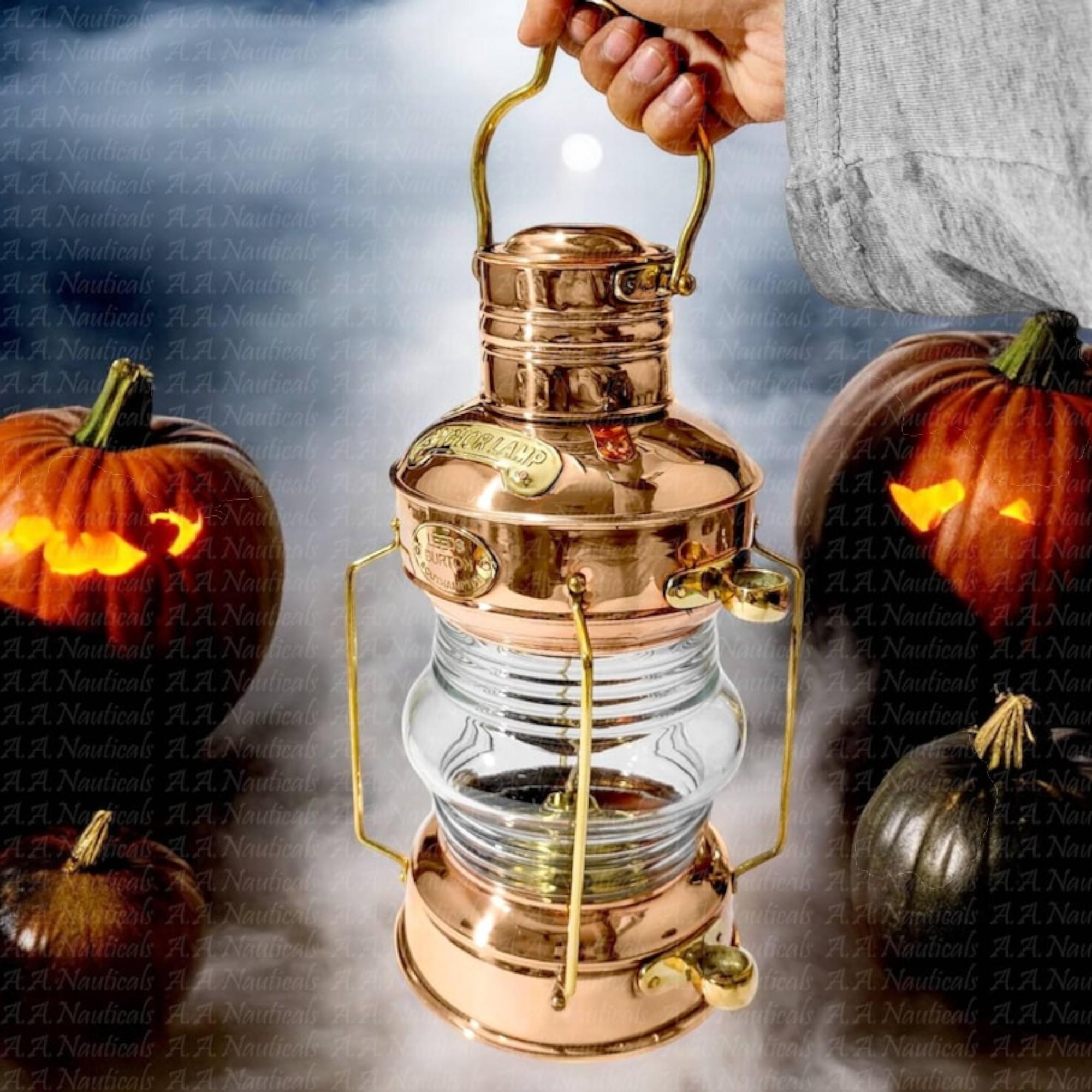 

11-дюймовый рабочий уличный фонарь из цельной меди, морская масляная лампа для корабля/лодки, морские подарки для пап и пожилых людей, декор на Хэллоуин, Рождество