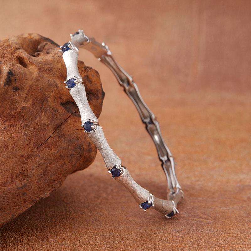 Natural Sapphire Bracelet S925 Sterling Silver Color Treasure Bracelet Women'S Brushed Craft Light Luxury Jewelry