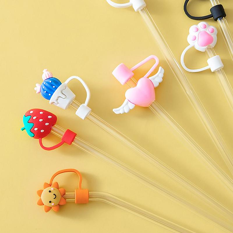1 Pc Cartoon Drinking Dust Cap Silicone Straw Plug Tips Cover Reusable Cap Cup Accessories Dust-Proof Drinkware Kitchen Bar Tool