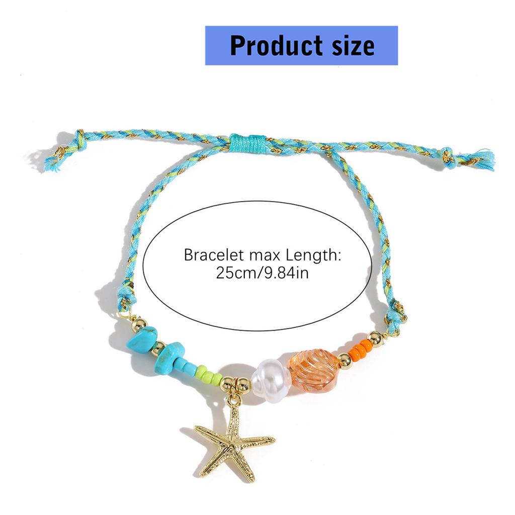 Adjustable Charm Bracelet Ceramic Starfish Shell Fish Pendant Braided Rope Jewelry for Casual Wear Gift Ideas