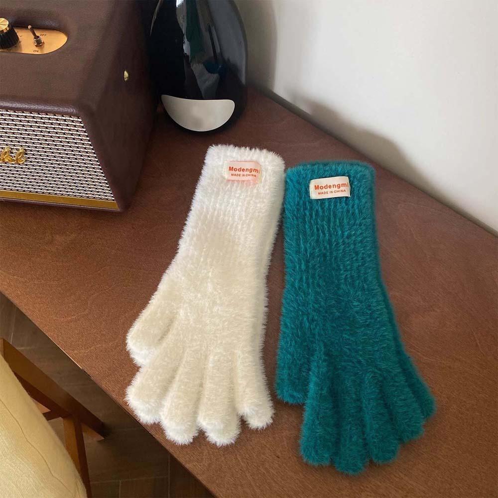 Y2K Candy Color Gloves Faux Rabbit Hair Anti-cold Mittens Soft Plush Finger Gloves  Women