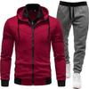 2026 Men's Sporty Patchwork Hooded Jacket and Long Pants Set for Autumn/Winter