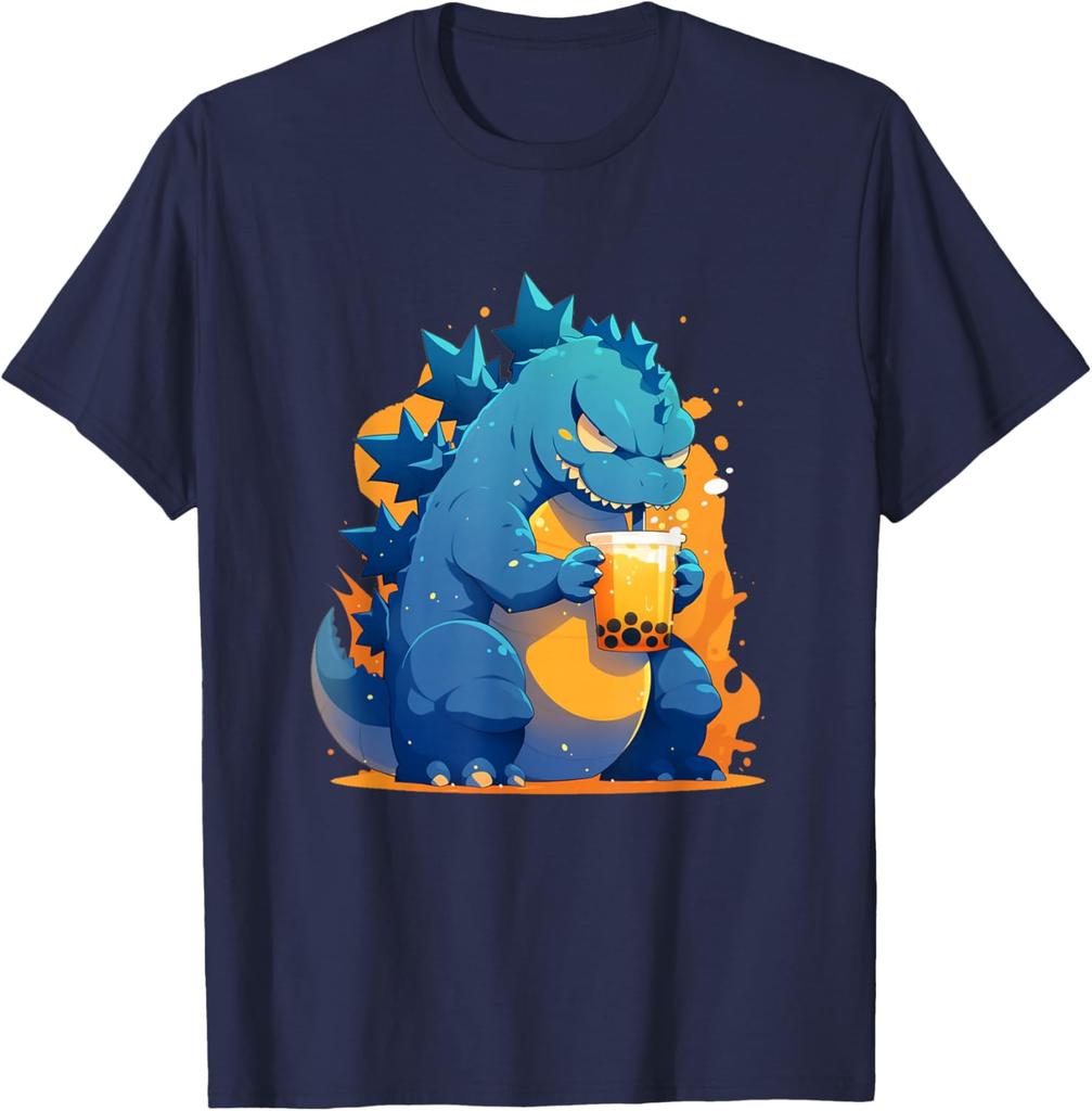 Funny Happy Japanese Kaiju Drinking Boba Tea Tshirt S6xl
