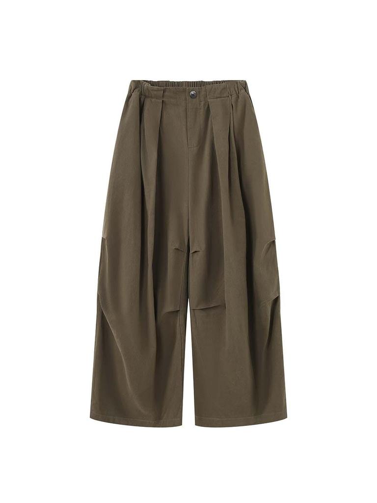 Xu Man Women's Retro Wide-Leg Casual Pants - Solid Color Slimming Style