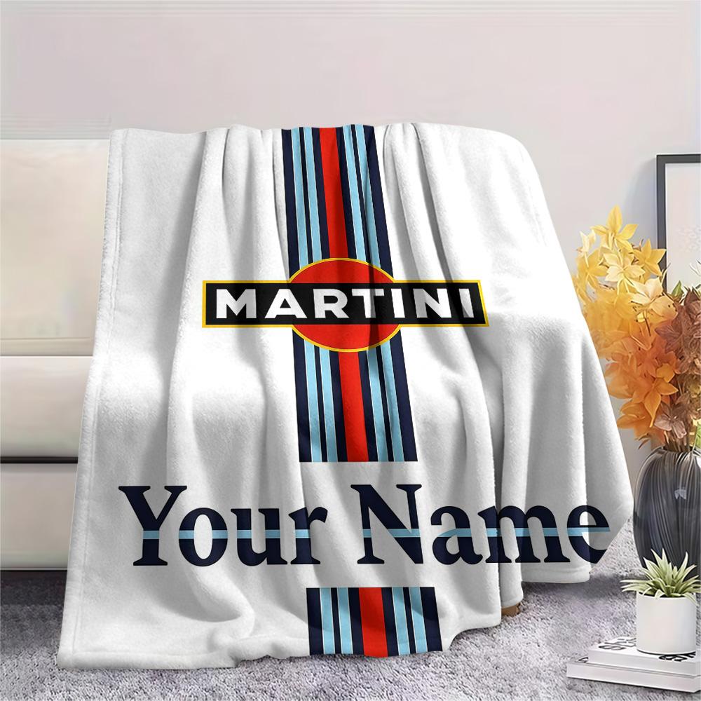 1PC Custom Name Martini Racing Patterned Flannel Blanket Suitable For All Seasons for Home Decor Warmth and Comfort Gifts Holiday Present -HE79