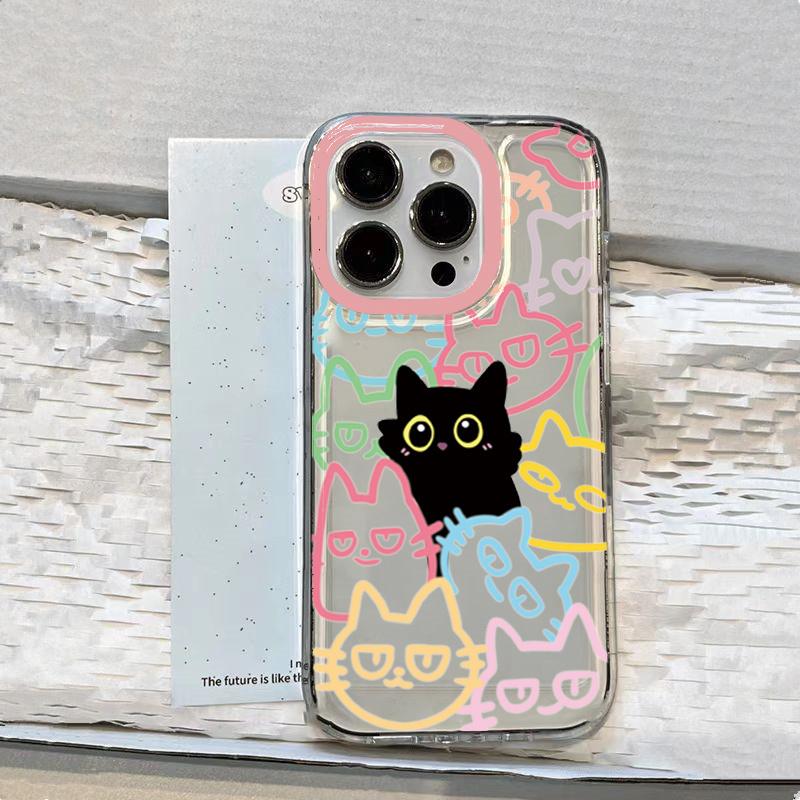 Transparent Cute Black Cat Phone Case for iPhone 16E 11 13 12 14 16 17 Pro Max 15 Plus XS 17 Air Animal Soft TPU Cover Fundas