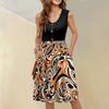 Women's Sleeveless Casual Vacation Loose Swing Geometric Button Midi Dress With Pockets
