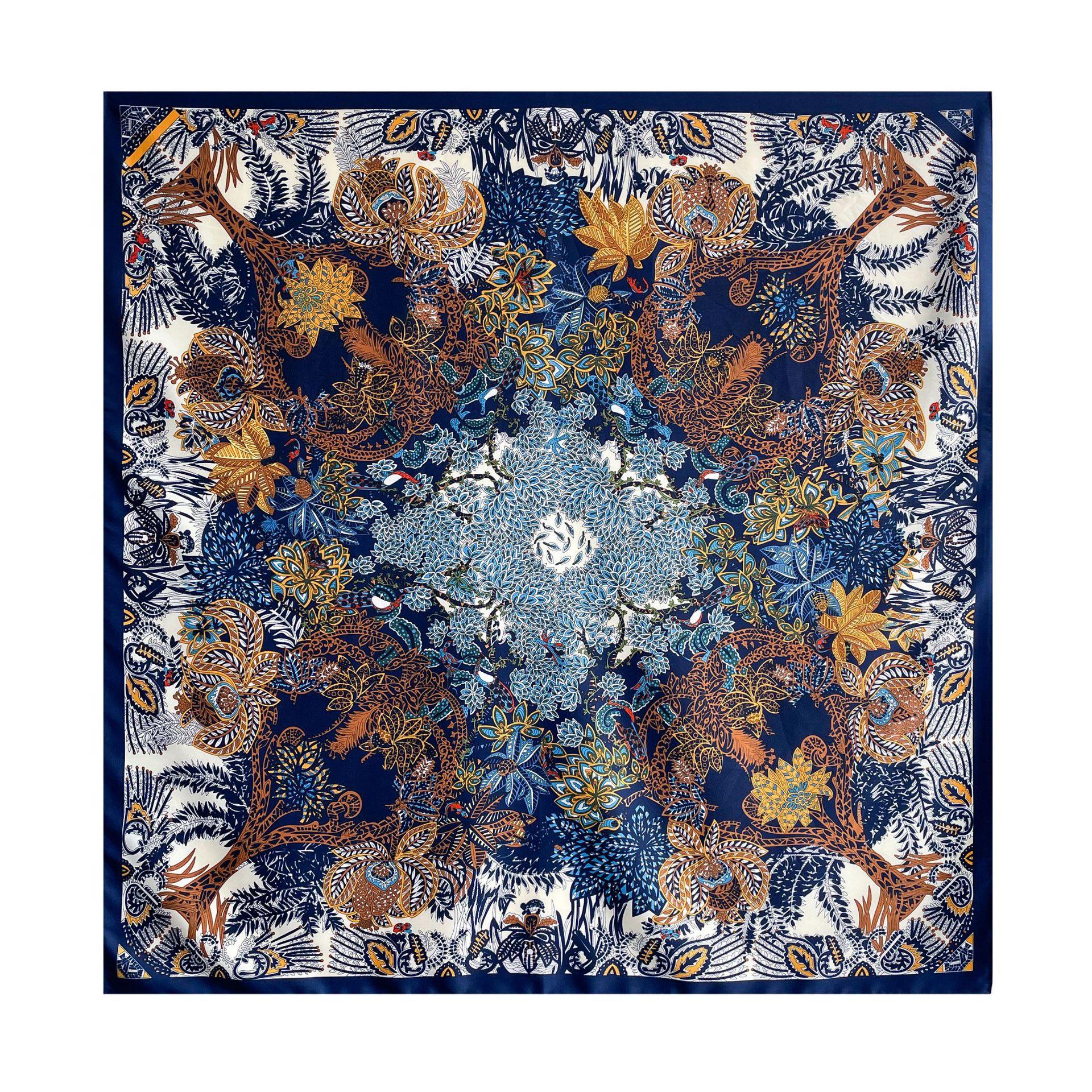 

Высококачественные роскошные шелковые шарфы, повязка на голову, шарфы, шейный шарф для женщин, шелковый шарф с цепочкой, женская декоративная шаль 90*90cm синий