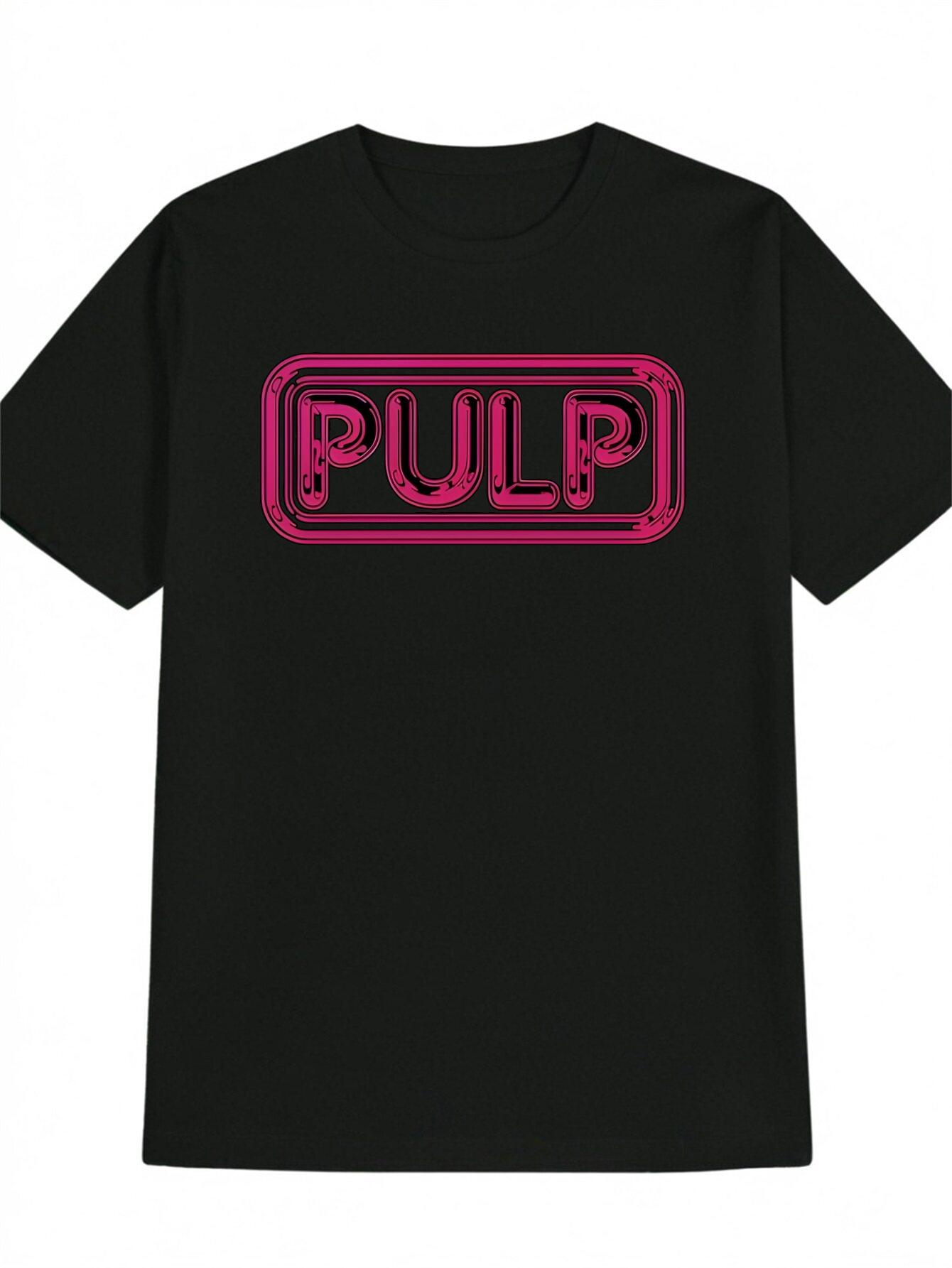 Casual Graphic T-shirt with Bold PULP Print - Black & Pink Lettering XXXXL