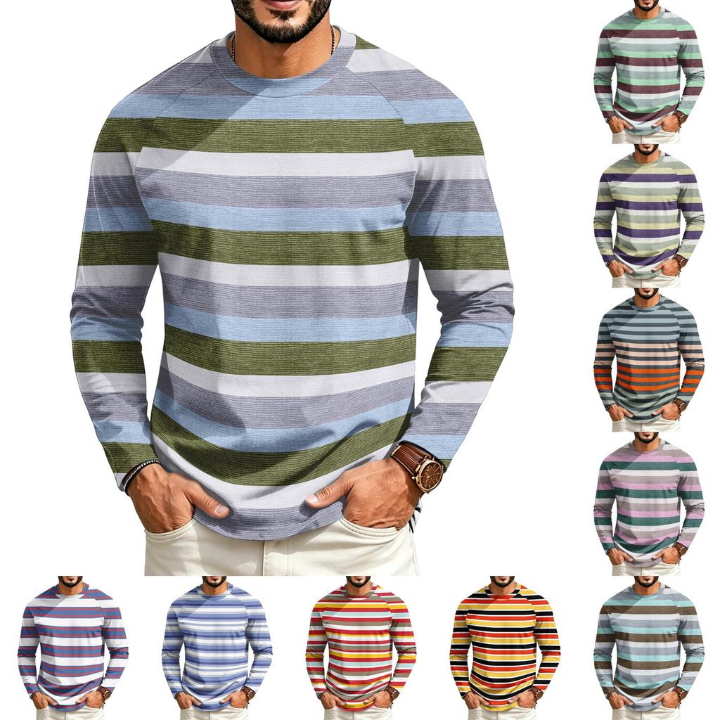 T-shirt casual a manica lunga raglan da uomo con girocollo, per l'uso quotidiano