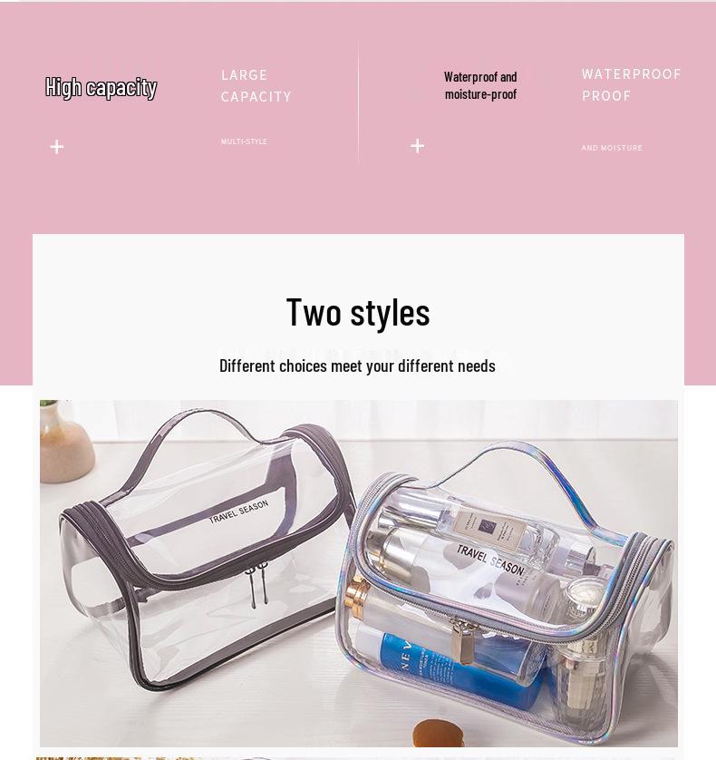 Trousse de toilette et de maquillage étanche en toile PVC grande capacité pour le voyage