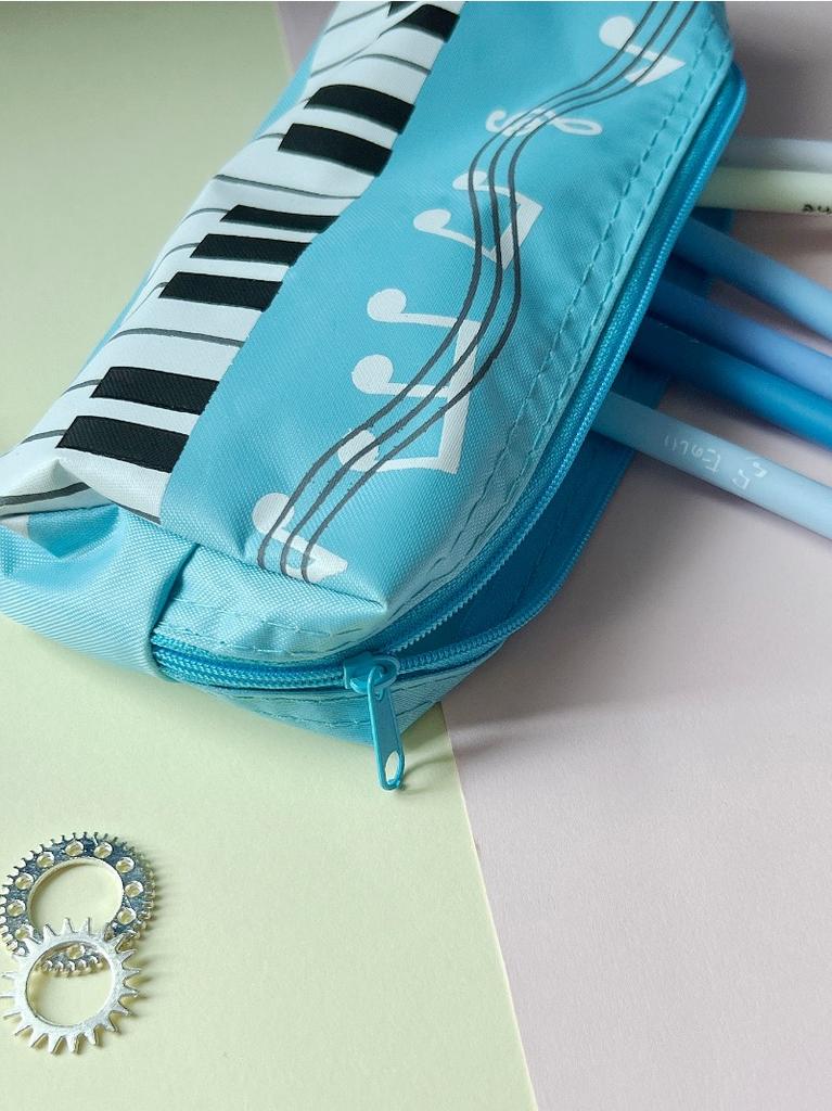 Creative Musical Note Piano Stationery Pouch Student Pencil Case Square Single Layer Oxford Cloth Pen Bag for Girls Boy