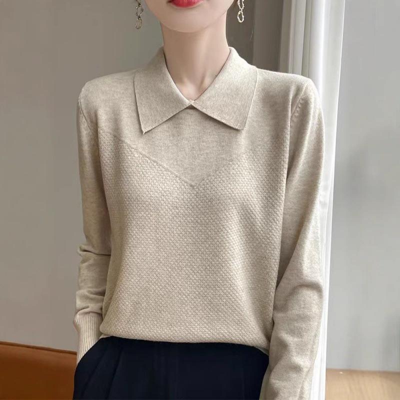 Women's Casual POLO Collar Knit Pullover - Loose Long Sleeve Autumn/Winter Lapel Sweater Design.