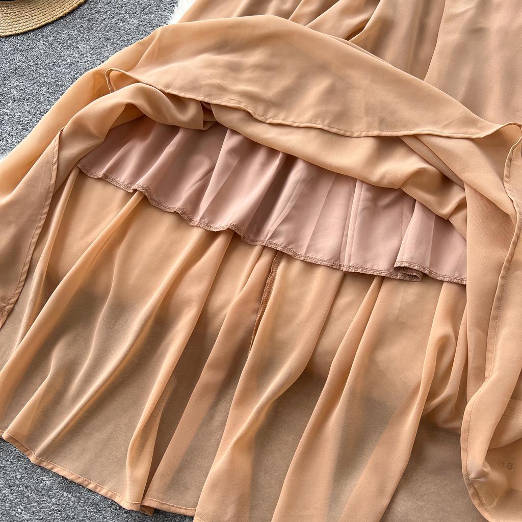 Été Femmes Luxe Diamants Sans Manches Uni Mousseline Vacances Plage Long Maxi Grande Évasée Débardeurs