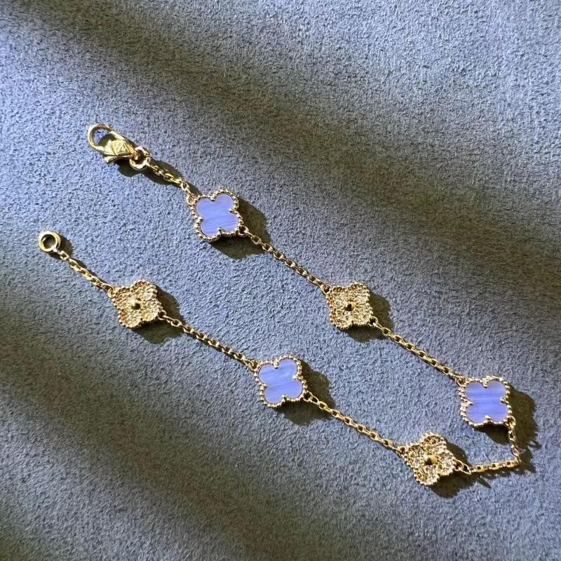 9MM Mini Six-flower Four-leaf Clover Bracelet White Mother-of-pearl Purple Chalcedony CNC Craft Simple and Versatile High-end Bracelet