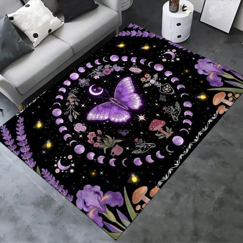 Butterfly Moon Mushroom Carpet Rug for Living Room Bedroom Home Sofa Decoration,Kids Play Non-slip Floor Mat