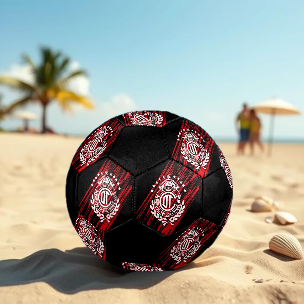 SIZE 5 Deportivo Toluca F.C. Soccer Ball Colorful All Ages Machine Stitched PVC Competition Ready Durable High-Bounce