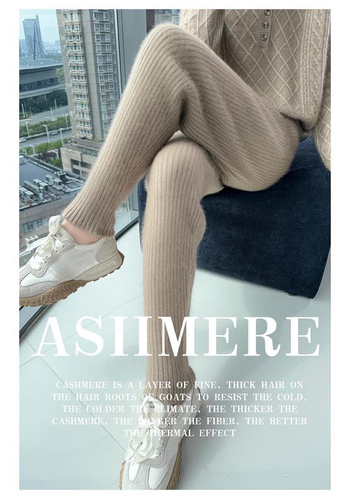 Lekasha Women's Striped Cashmere Mink Fur Leggings, Skinny and Warm, Perfect for Autumn/Winter Inner or Outer Wear.