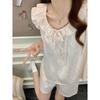 Summer Floral Lace Pajamas for Women with Flutter Sleeves - Lazy Style, Ideal for Students' Dorms, Lightweight Home Wear Set