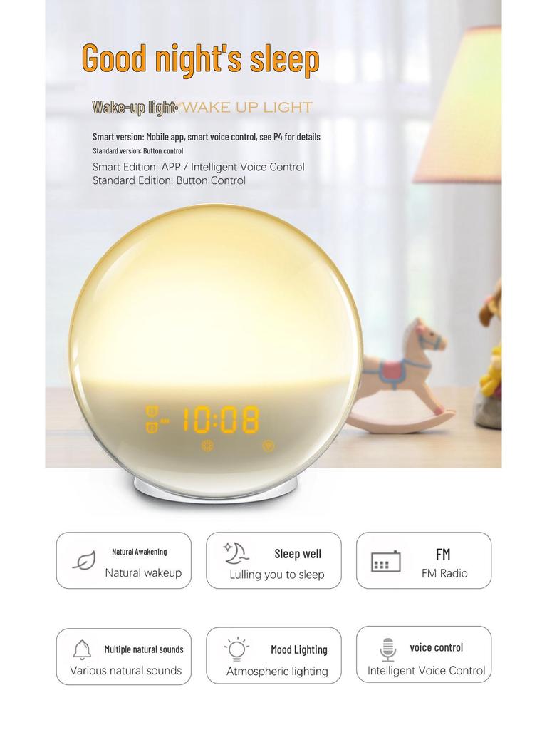Sunrise Simulation LED Alarm Clock: Multi-Color Wake-Up Light and Bedside Lamp for Children
