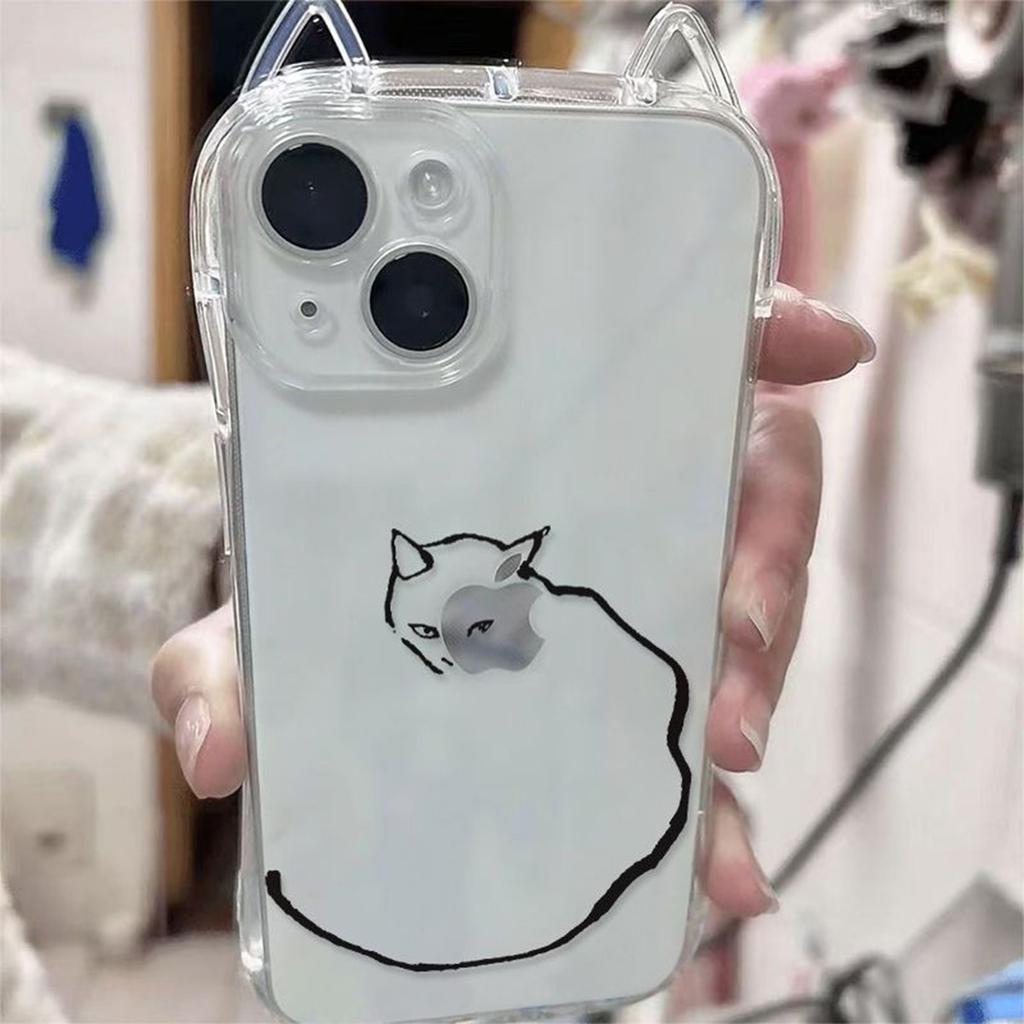 Cat Ears Transparent Mobile Phone Case Huaqiangbei Mobile Phone Case Summer Air Bag Anti-fall Mobile Phone Case Simple and High-end Sense for Girls