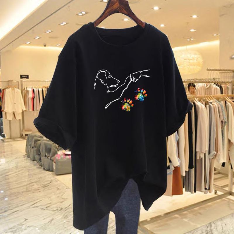 Women's Summer White Pure Cotton Loose T-Shirt, Mid-Length Short Sleeve Fashionable Base Top