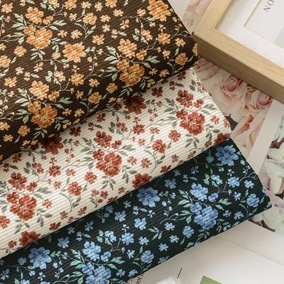 Tissu velours côtelé fin et doux avec petits motifs floraux, 0,5m/1m/2m, pour la couture de sweats à capuche, robes, pantalons, literie, habillement DIY