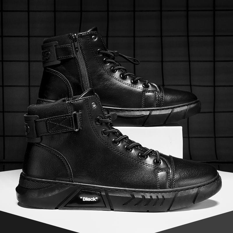 

High Top Men s Leather Boots British Style Platform Boots for Men Fleece and Warm Soft Soled Men s Boots Resistant Shoes 39