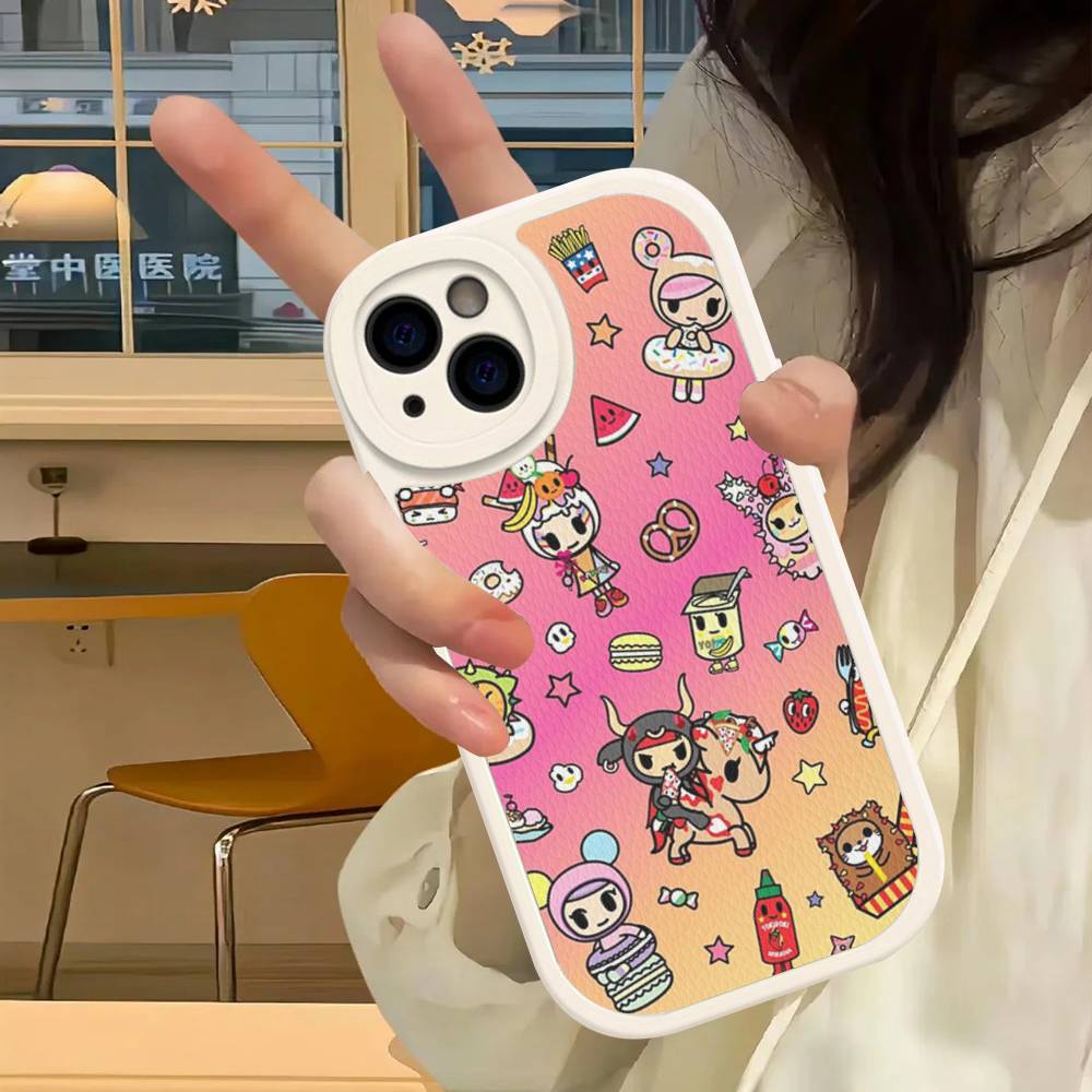 Japan T-Tokidokis Phone Case For iPhone 16 15 14 13 12 11 Pro Max Plus Soft Leather Cover