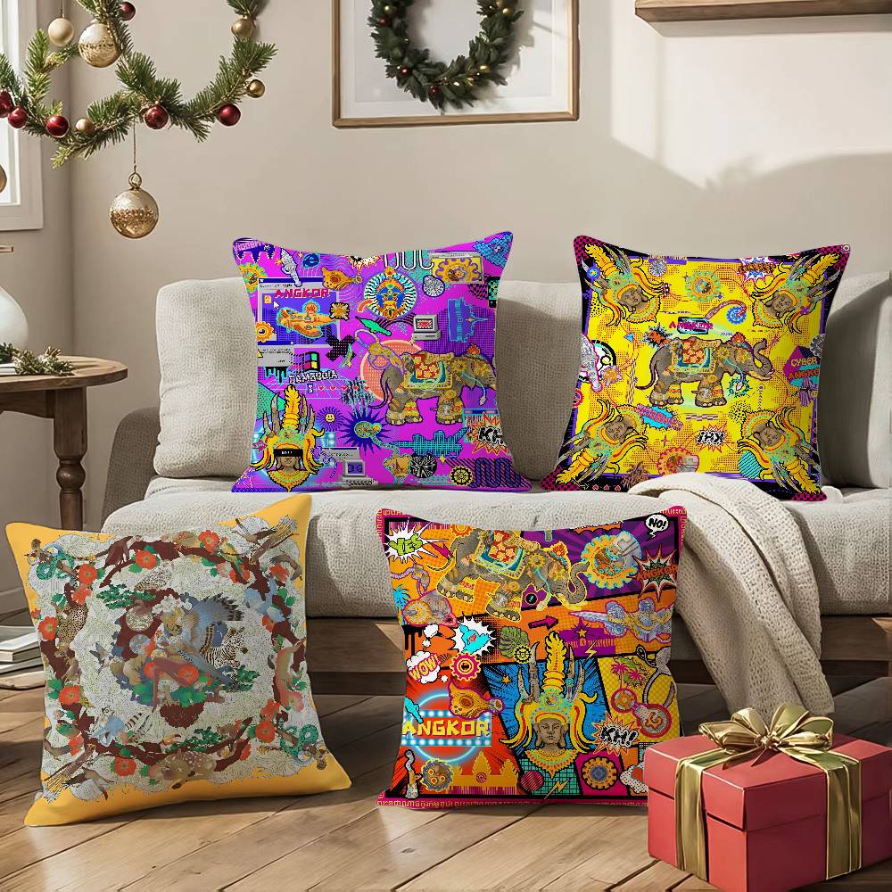 Oriental Classical Buddha Statue Print Pillow Case Comfort Sofa Bed Silky elegant Invisible zipper Decorative cushion cover