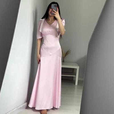 2024 Summer Slimming French Style Solid Color Sweet Long Dress