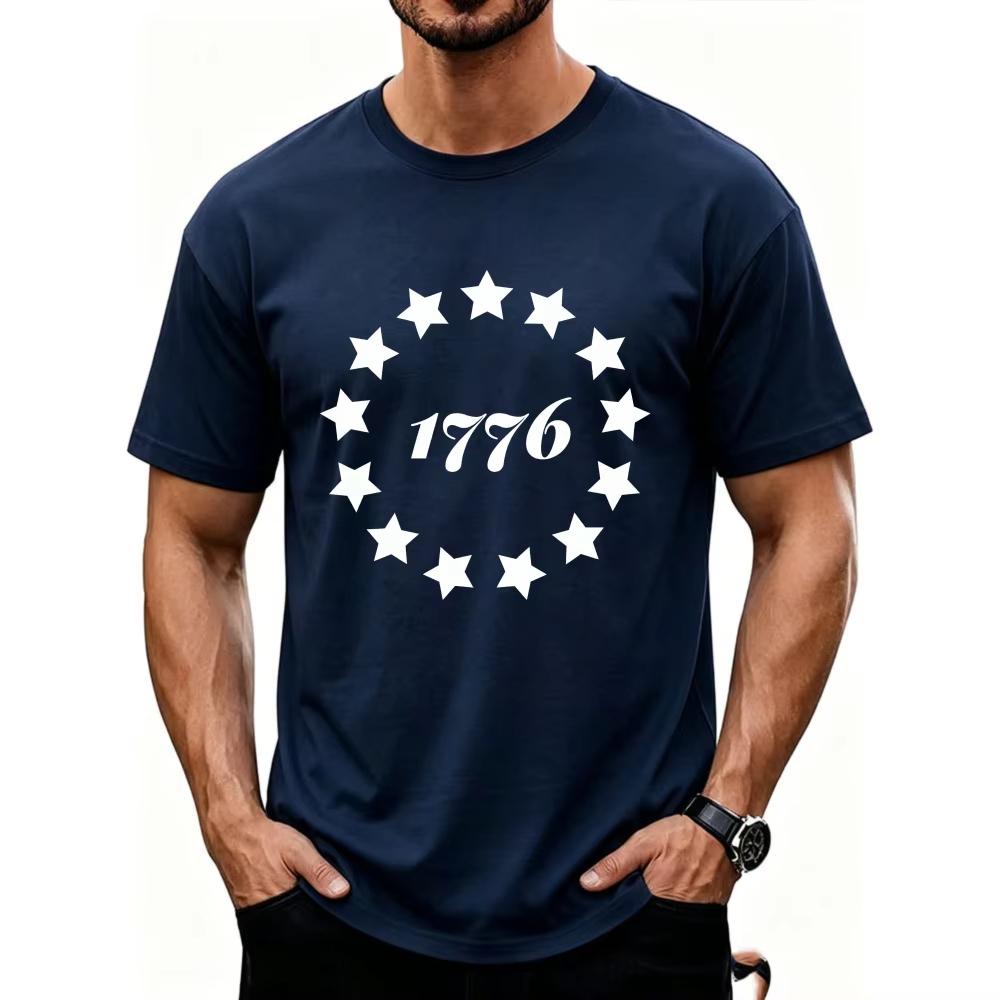 Vintage 1776 Circle 13 Stars Print Tshirt Patriotic Usa Graphic Short Sleeve Casual Outdoor Holiday Daily Wear Tee Fashion Trend