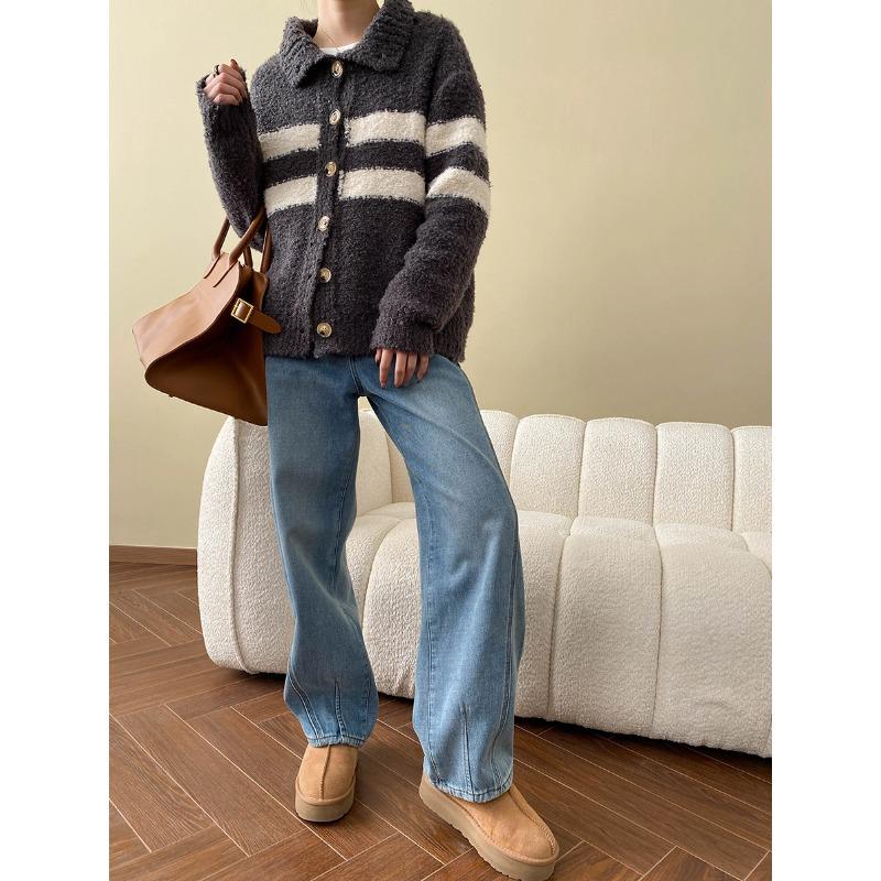 Sinan Deconstructed Curved-Cut Wide-Leg Velvet-Enhanced Jeans SN6898 S