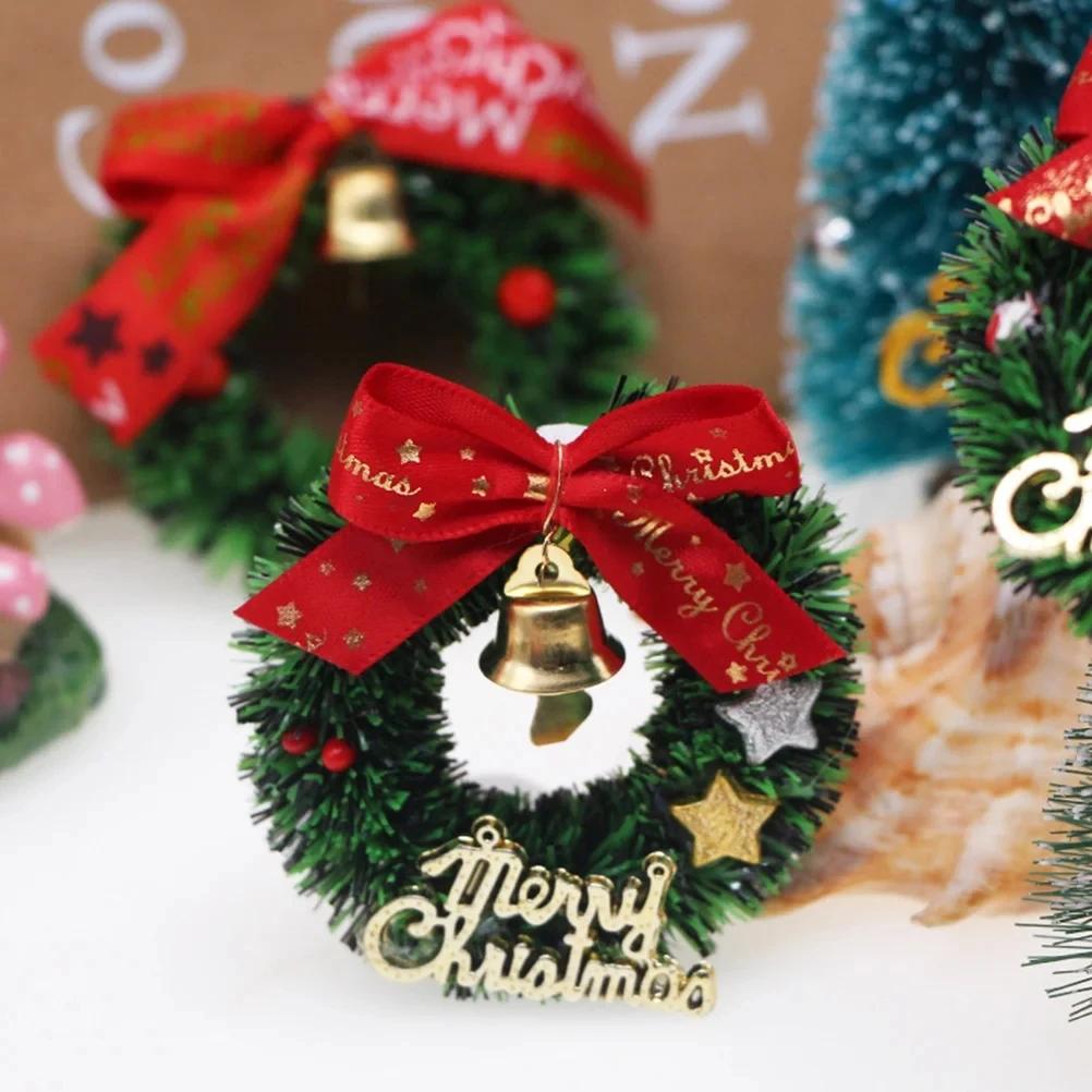 10 Pcs Christmas Wreath Tree Wreaths Hanging Decorations Miniature Garland Simulated Furniture Ornament Toy